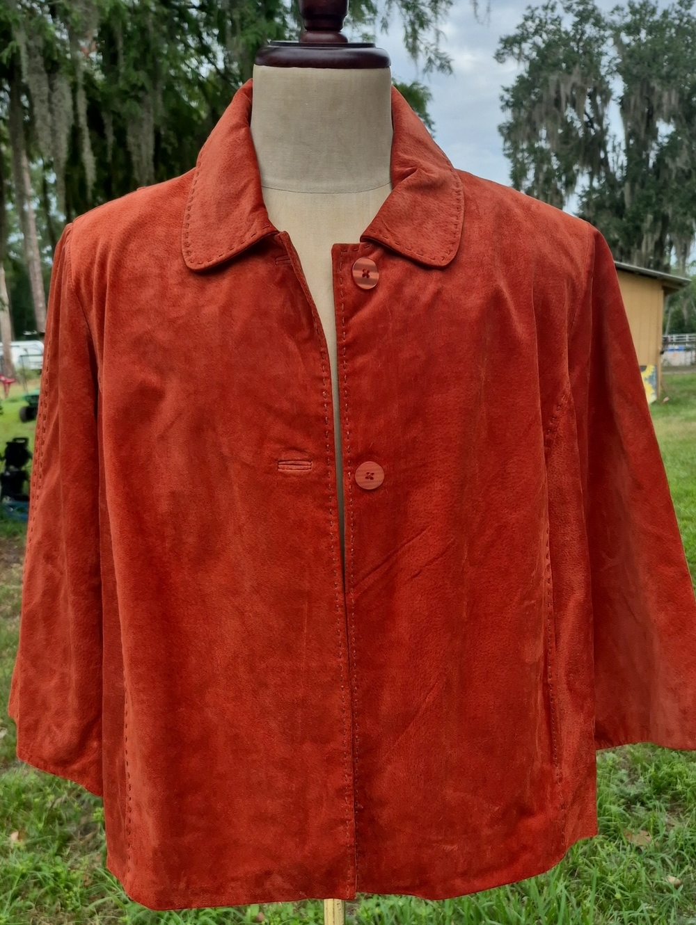 Coldwater Creek Suede Leather Burnt Orange Color 3/4 Sleeve 2 Button Pockets 2X